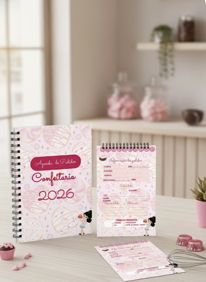 Agenda de Pedidos / Talão de Pedidos para Confeitaria   Editável no Canva