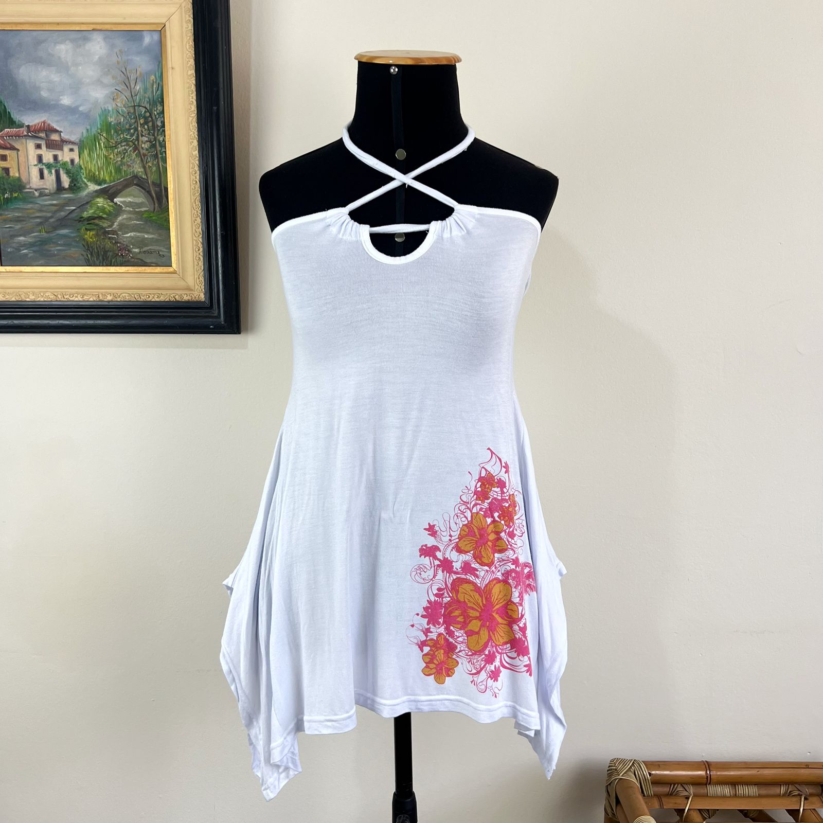 (Tam M) Bata y2k branca blusa com amarração no pescoço