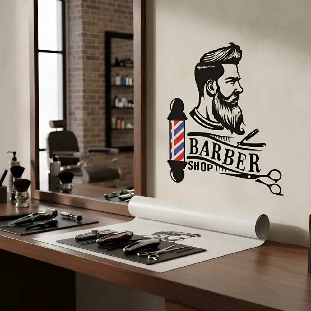 Adesivo De Parede Barber Shop Barbearias Publicidade cores Clássicas