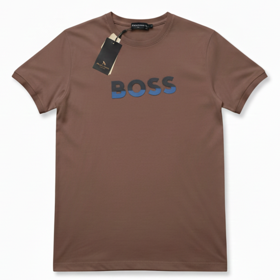 Camiseta BOSS Logo Duplo Caramelo e Azul