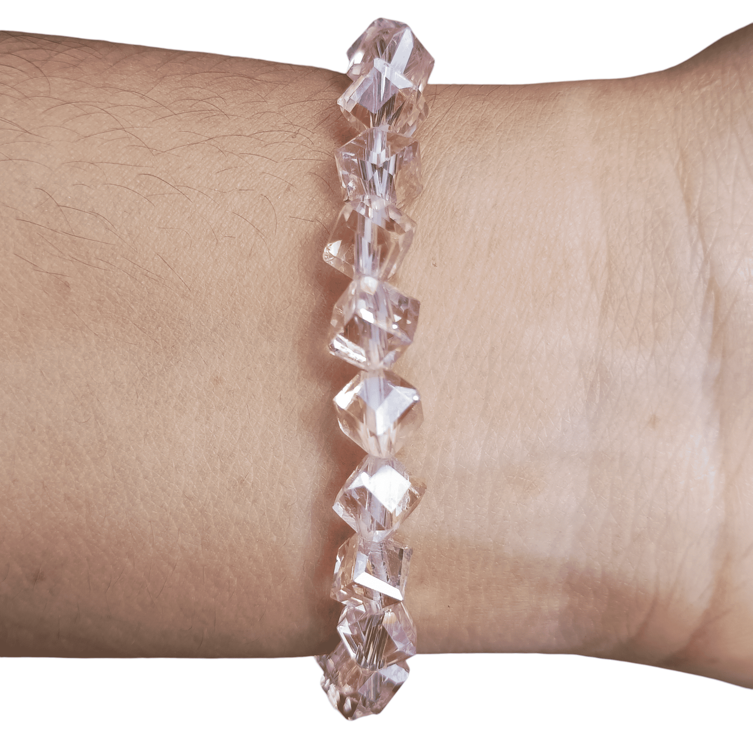 Pulseira Áurea Irizada Cubo Lapidado Rosa - Cristais de Vidro 6mm