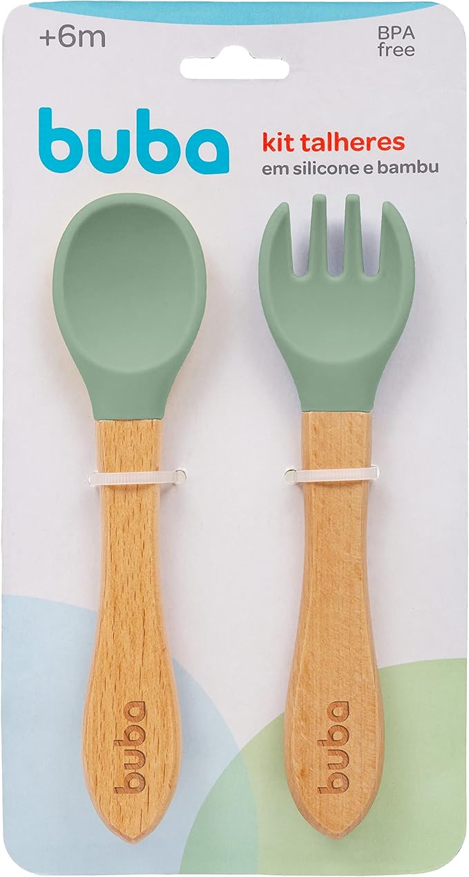 KIT TALHERES EM SILICONE E BAMBU BUBA