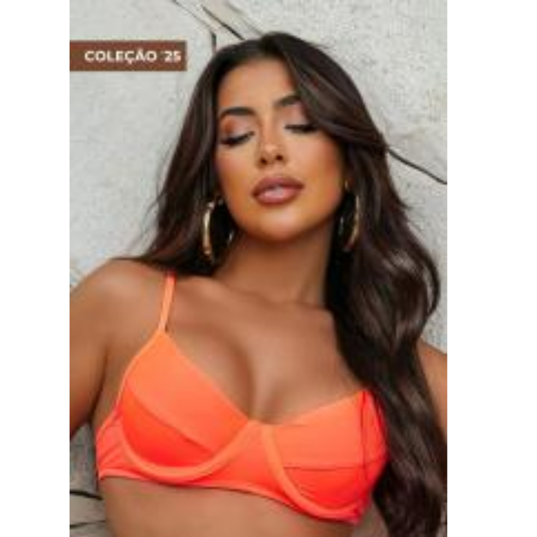 TOP DE BIQUÍNI BOJO TAI MEIA TAÇA LISO LARANJA NEON