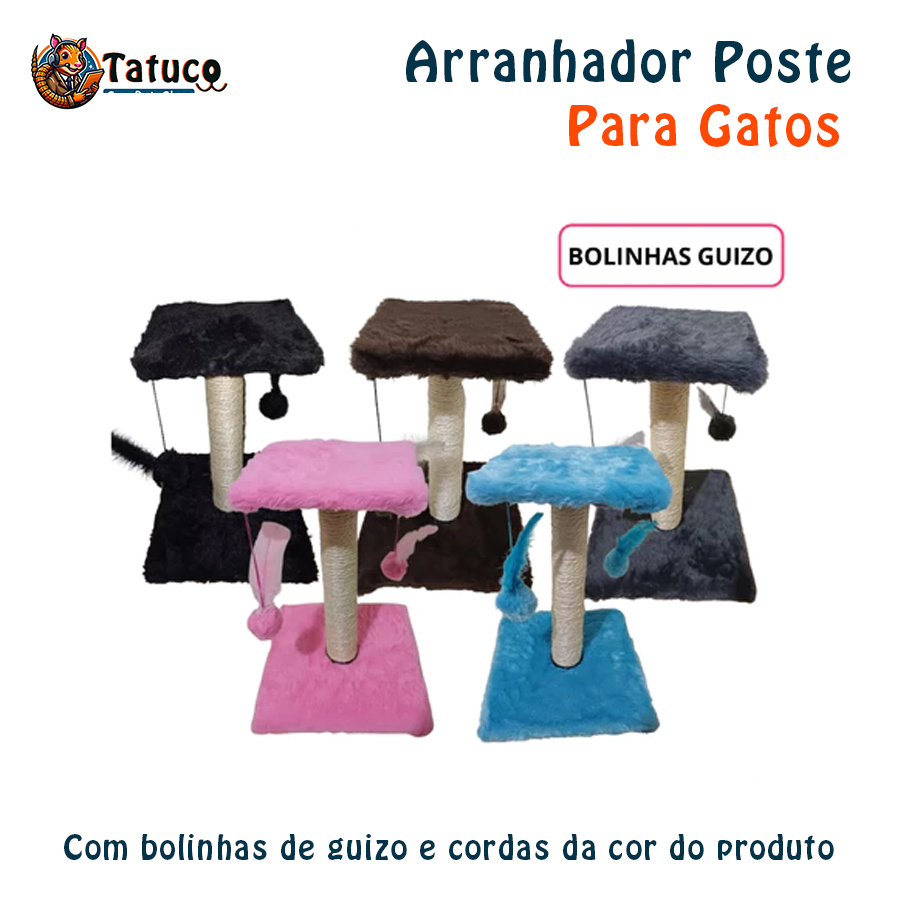 Arranhador 40cm para gatos com bolinhas de guizo e cordas da cor do produto - UNIDADE