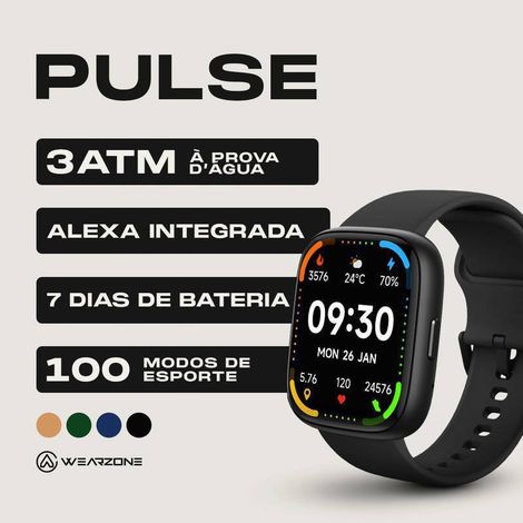 PULSE WEARZONE | Smartwatch Esportivo | A PROVA D'ÁGUA, ALEXA integrada até 7 Dias de Bateria