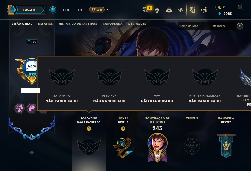 Unranked com 120 Champs e 101 Skins ( JG / ADC / SUP )