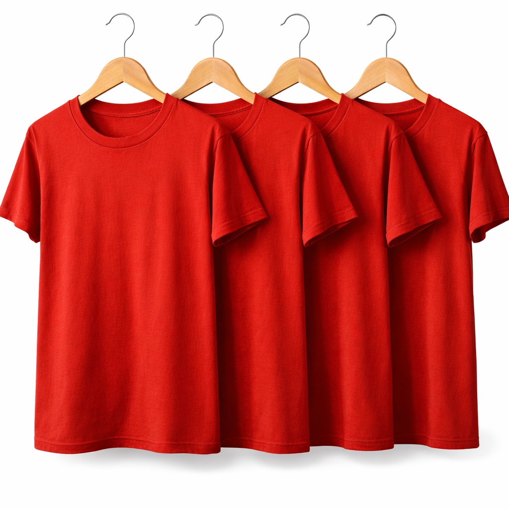 Kit com 4 Camisetas Básicas Vermelhas em Poliviscose (65% Poliéster | 35% Viscose)