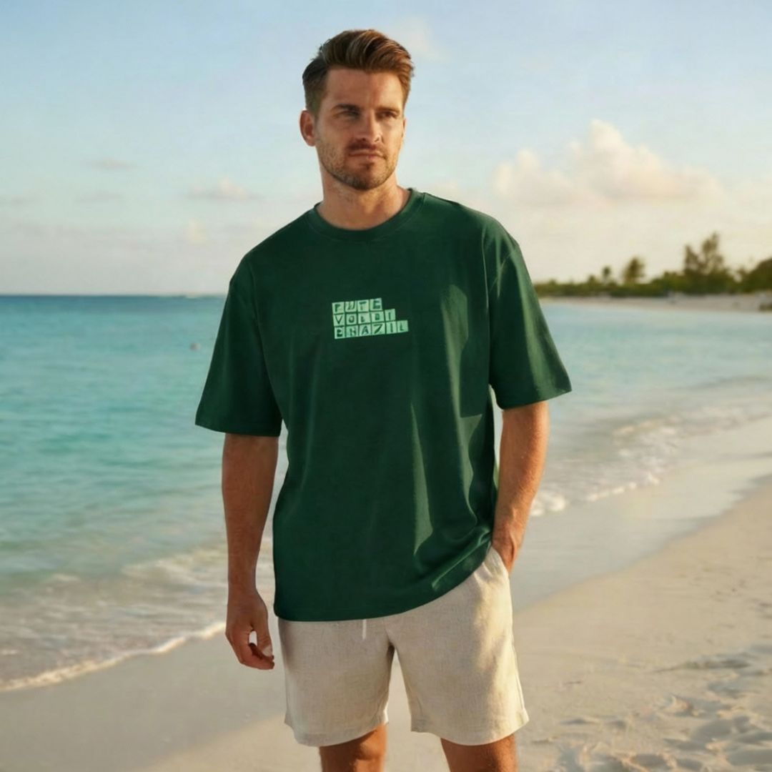 Camiseta Oversized Futevôlei Masculina Lettering em grid