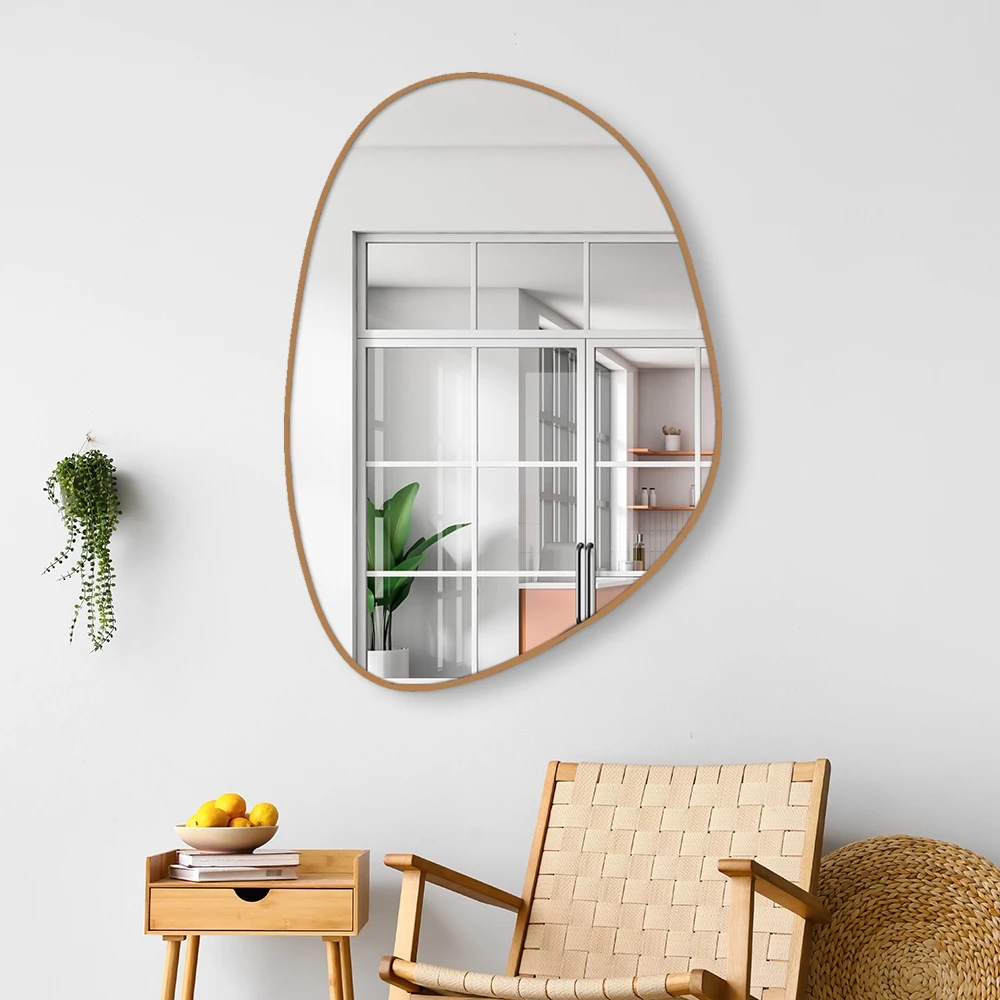 Espelho Decorativo de Parede Orgânico com Moldura em Madeira Natural