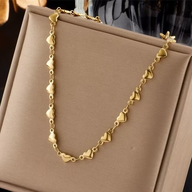 Colar Choker Coração Em Aço Inoxidável