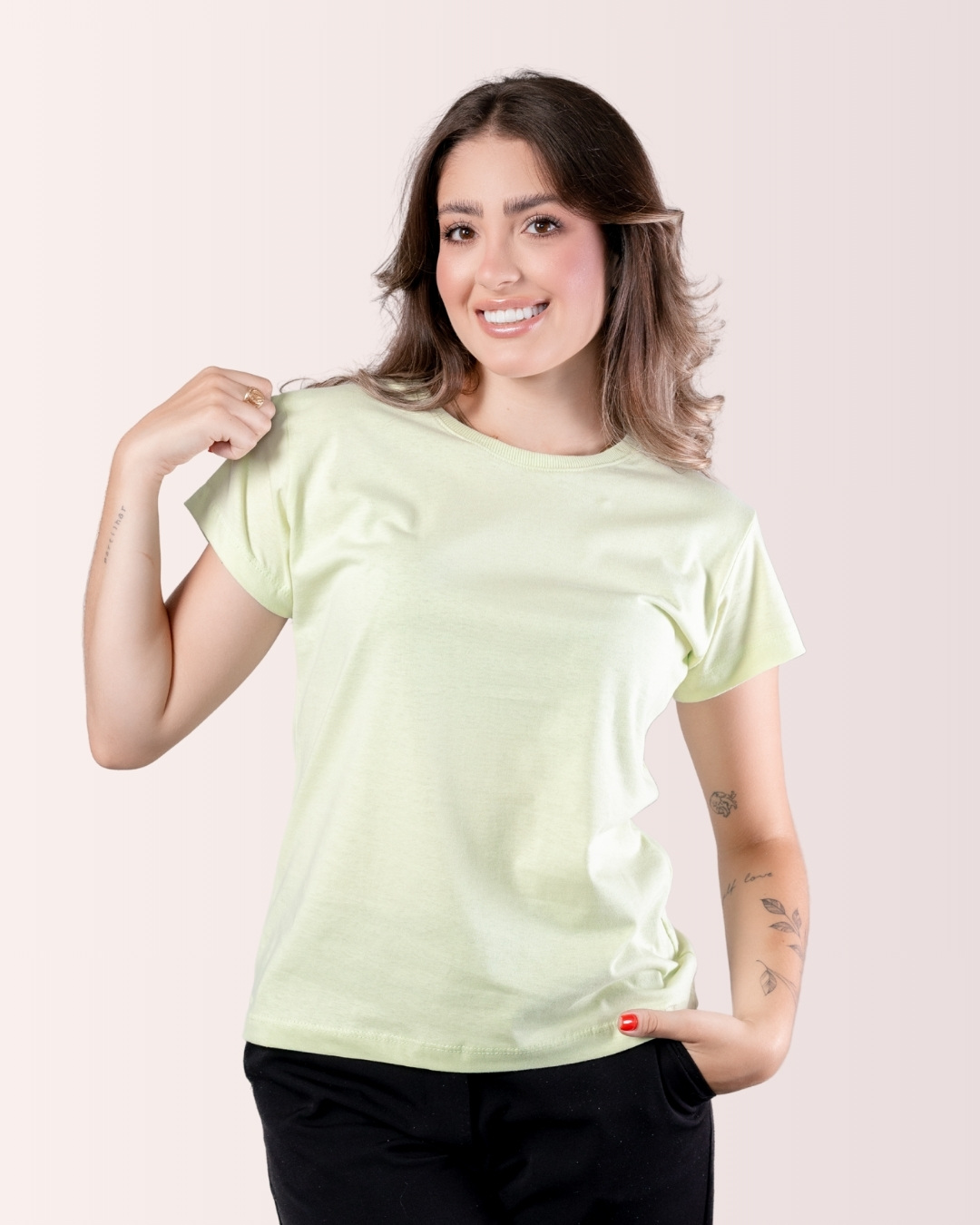 Blusa Feminina TShirt Basica 100% Algodão Amarelo Manteiga