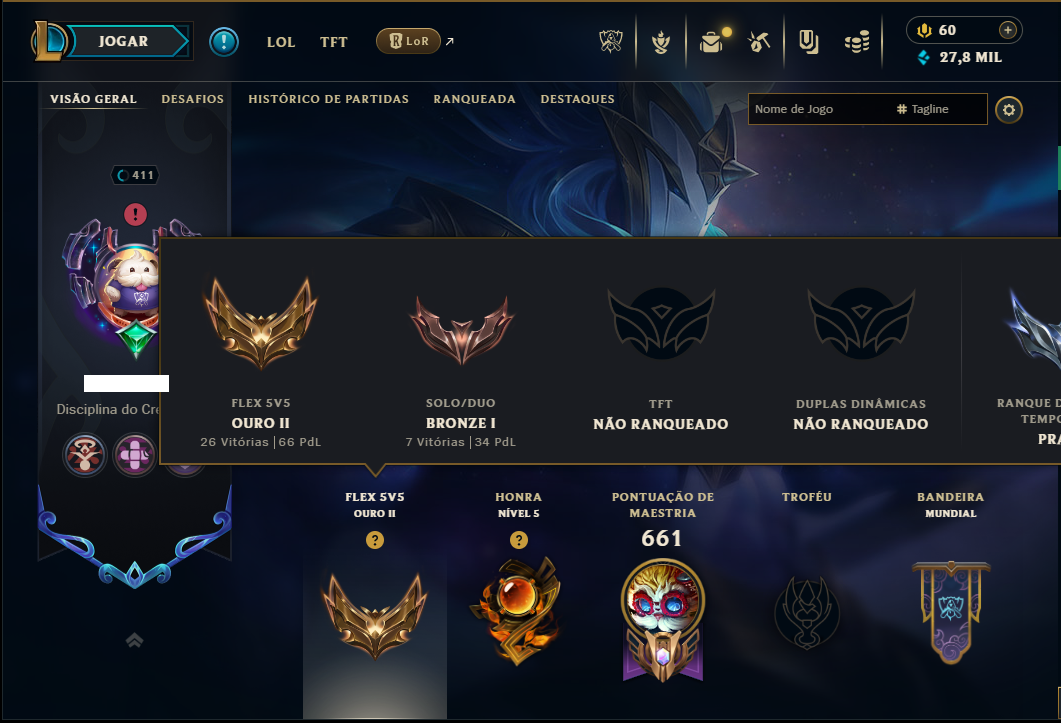 Bronze 1 com TODOS os Champs e 229 Skins ( MAIN SUP )