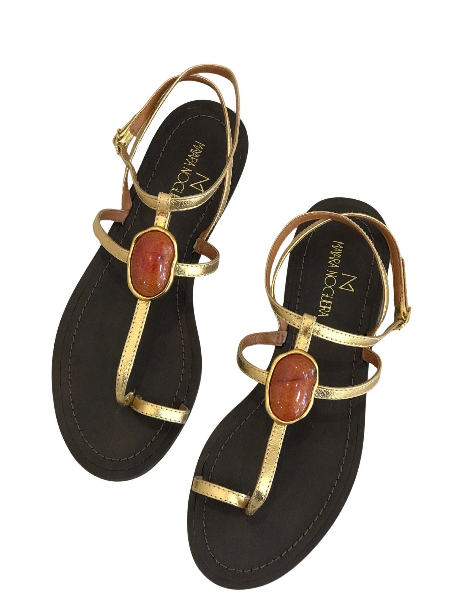 Rasteira Dourada com Pedra Natural