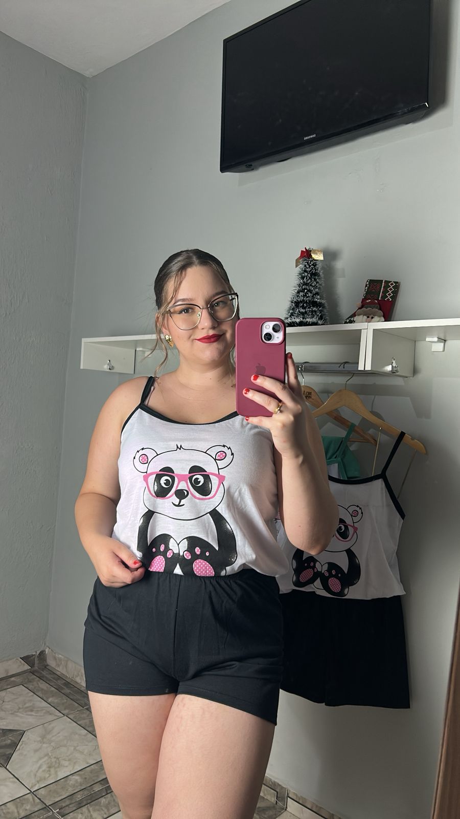 Short-Doll Panda Alças Finas Em Malha