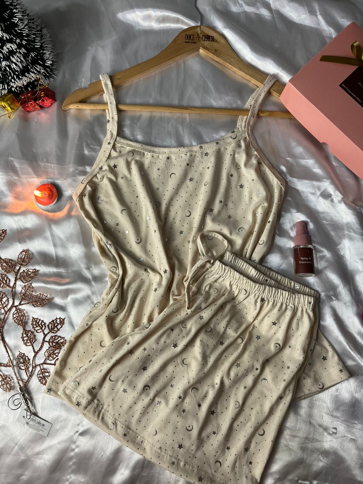 Short-Doll Malha Suede Alças Finas Coleção Noite Mágica