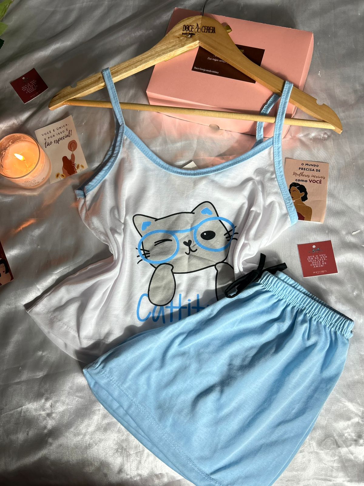 Short-Doll Gato Em Malha Alças Finas