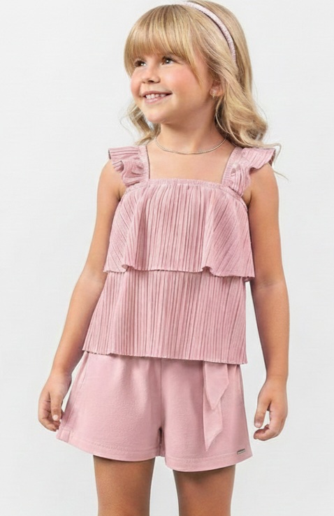 Conjunto Infantil Blusa Acetinada e Shorts Sarja INFANTI Tamanho 3