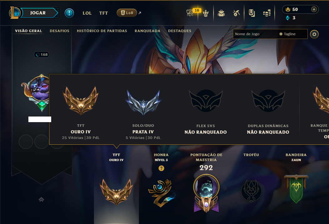 Prata 4 com 120 Champs e 74 Skins ( MID / TOP / JG )