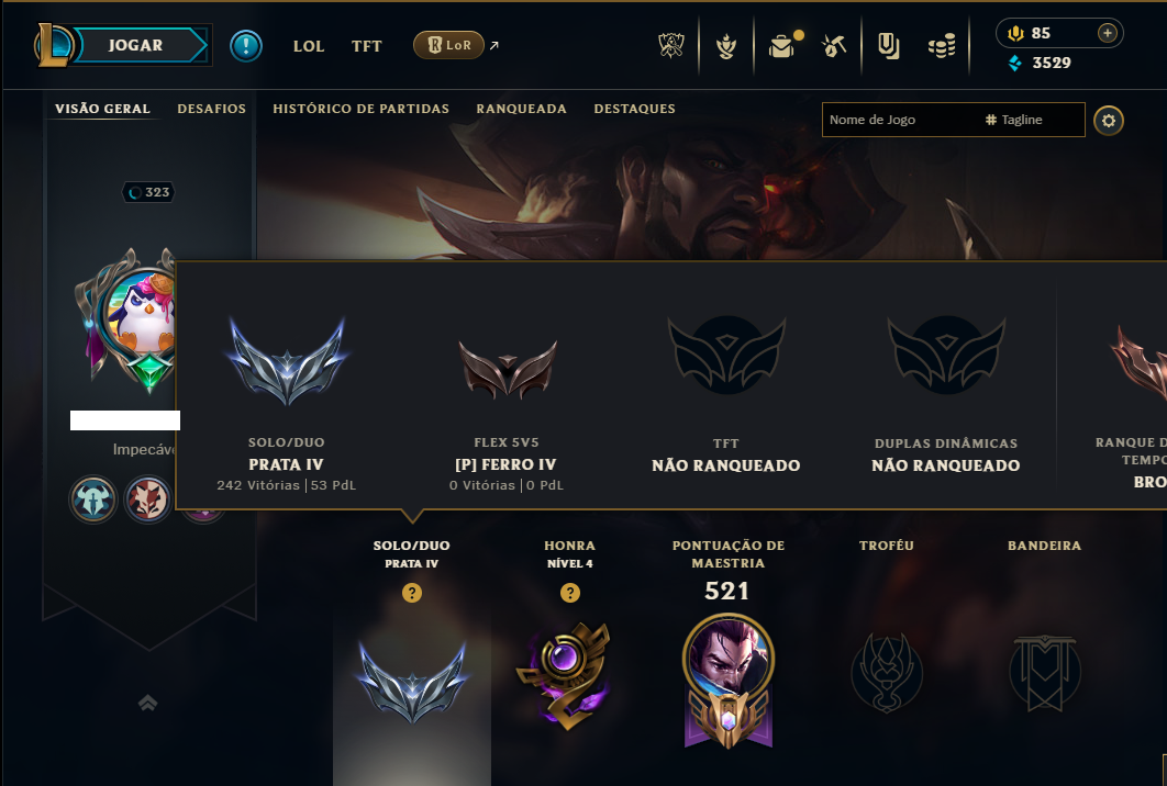 Prata 4 com TODOS os Champs e 90 Skins ( Mais de 600 Jogos )