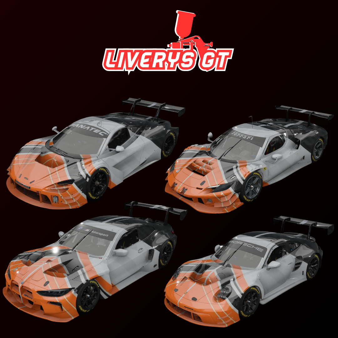 PACK 4 CARROS - BMW - FERRARI - PORSCHE - MCLAREN / GT3 ORANGE ASSETTO CORSA COMPETIZIONE - IMAGEM DIGITAL