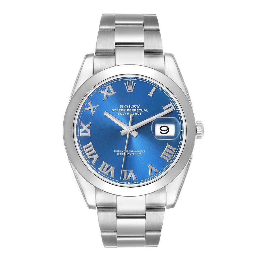 Datejust 41 Smooth Bezel Blue Roman Dial Steel Mens Watch 126300