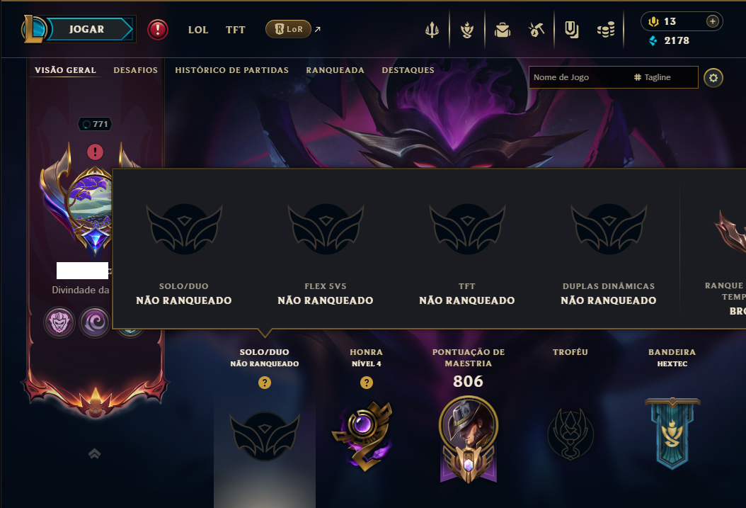 Unranked com TODOS os Champs e 189 Skins ( ADC / SUP ) - ( Nivel 771 )