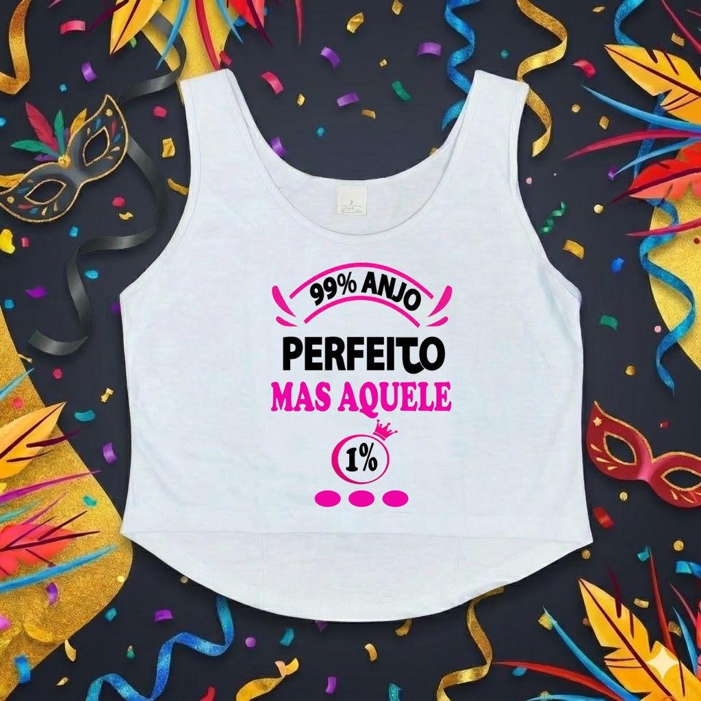 Cropped Feminino 99% Anjo Perfeito Mas Aquele 1% - Branco