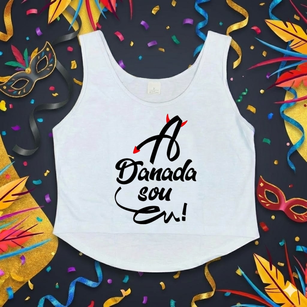 Cropped Feminino "A Danada Sou Eu" - Blusa de Carnaval com Chifrinho