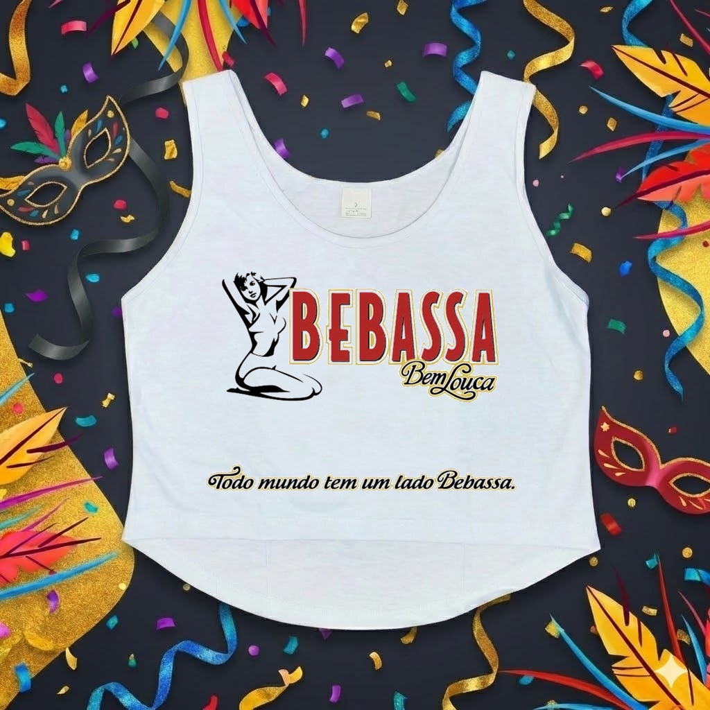 Cropped Feminino "Bebassa Bem Louca" - Blusa Branca de Carnaval