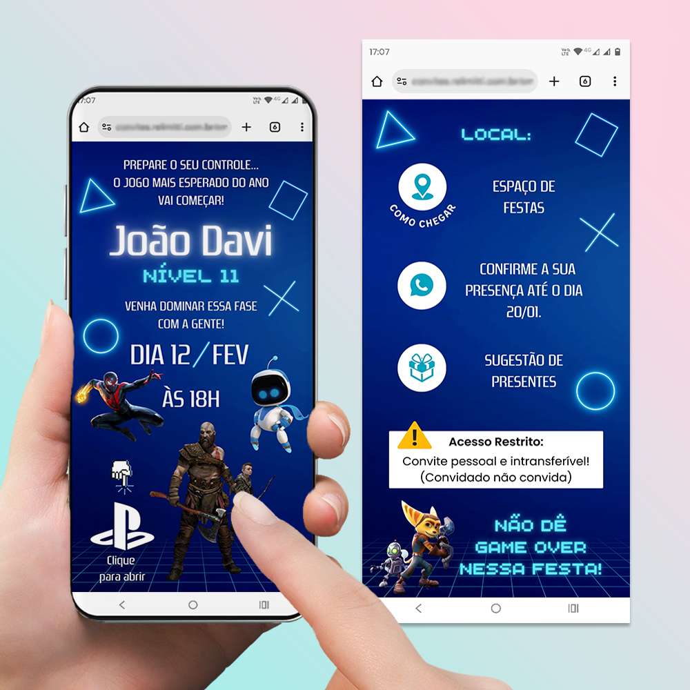 Convite Online Interativo Animado PlayStation 5 (PS5) com Sugestão de Presentes