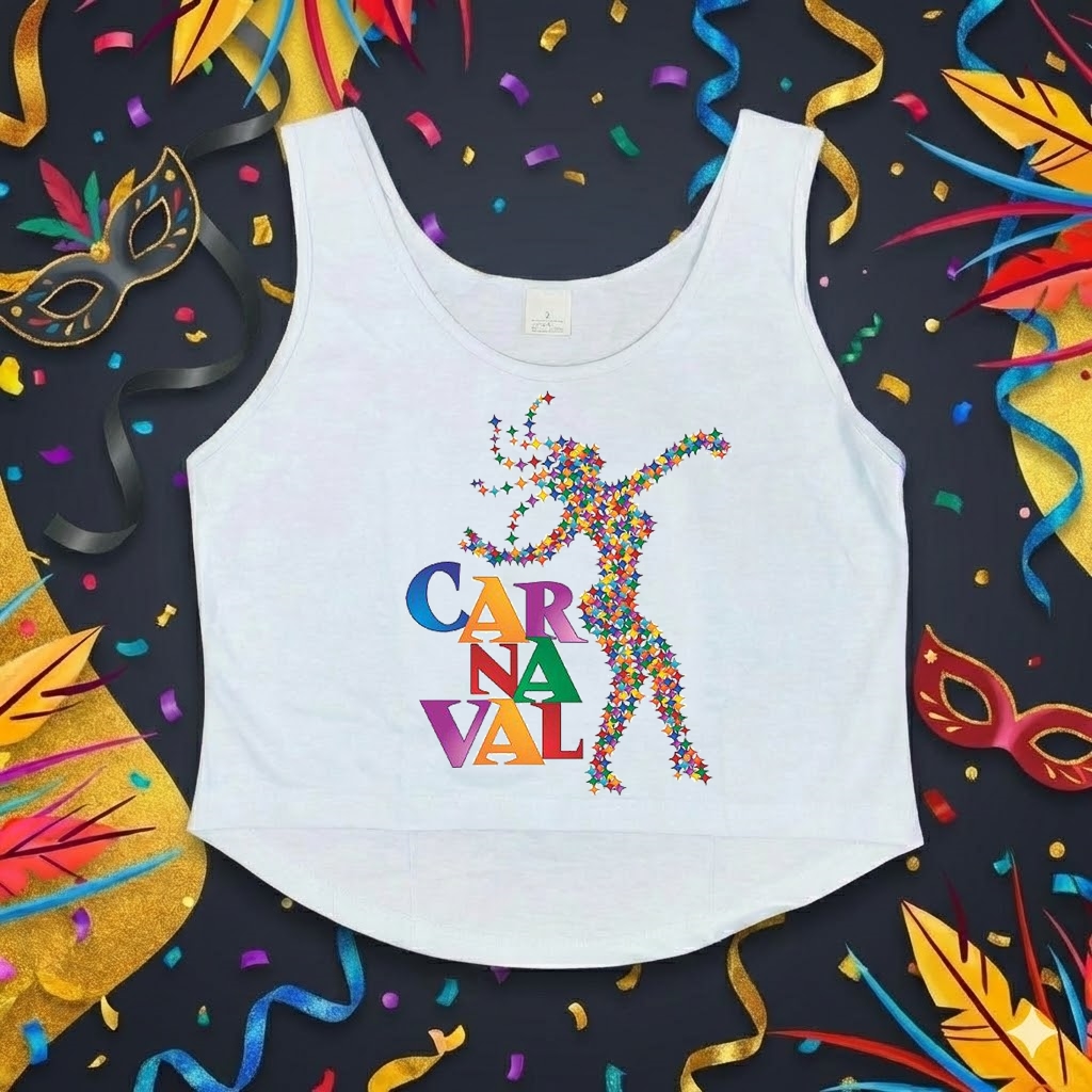 Cropped Feminino "Carnaval Colorido" - Silhueta Sambista de Estrelas