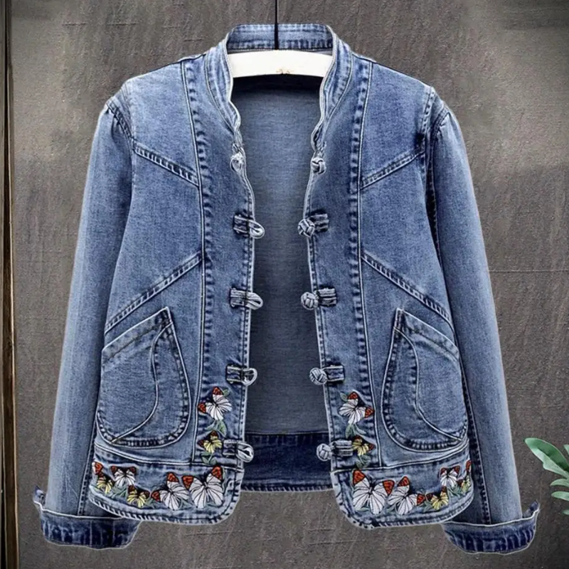Jaqueta Jeans Feminina Bordada Borboletas