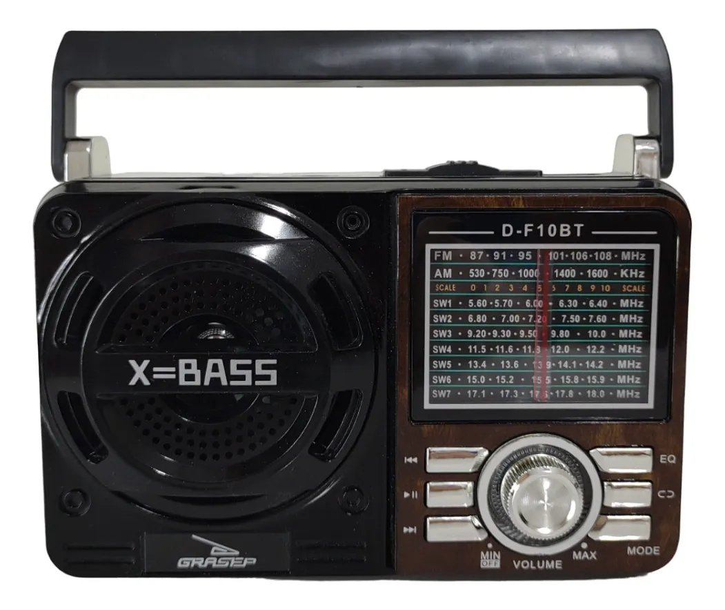Caixa de Som Bluetooth Rádio Retro 10W FM/AM USB D-F10BT Grasep
