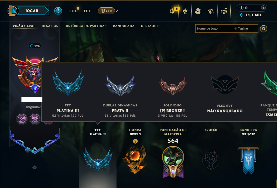 Bronze 1 com TODOS os Champs e 126 Skins ( ADC / JG / SUP ) - ( Nivel 595 ) +1 Rara