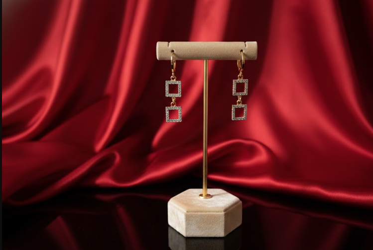 Argola com Pingente Quadrado Cravejado