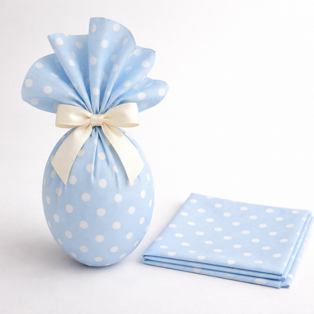 Tecido para Embalar Ovos de Páscoa Azul Claro com bolinhas