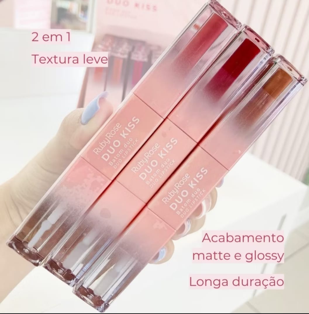 LANÇAMENTO Batom Duo Kiss 2 em 1 Batom e Gloss Linha Rosa by Ruby Rose Linha Rosa