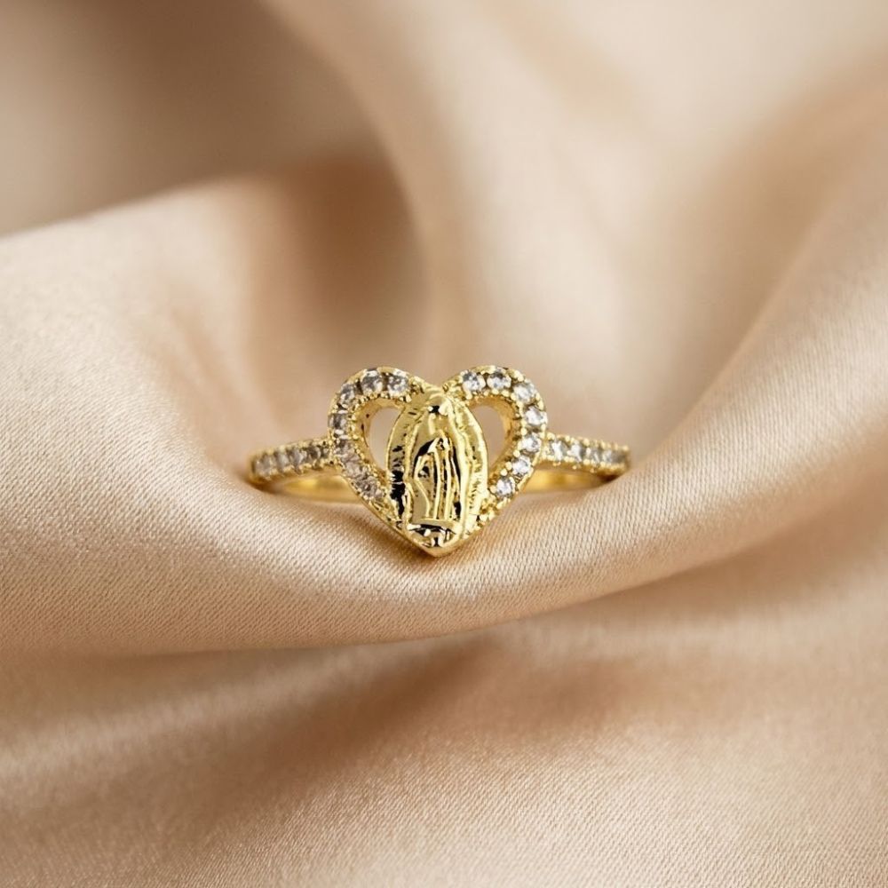 Anel Nossa Senhora com Coração Cravejado