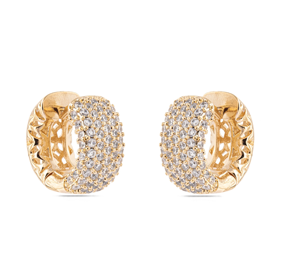 Brinco de argola cravejado: banhado a ouro