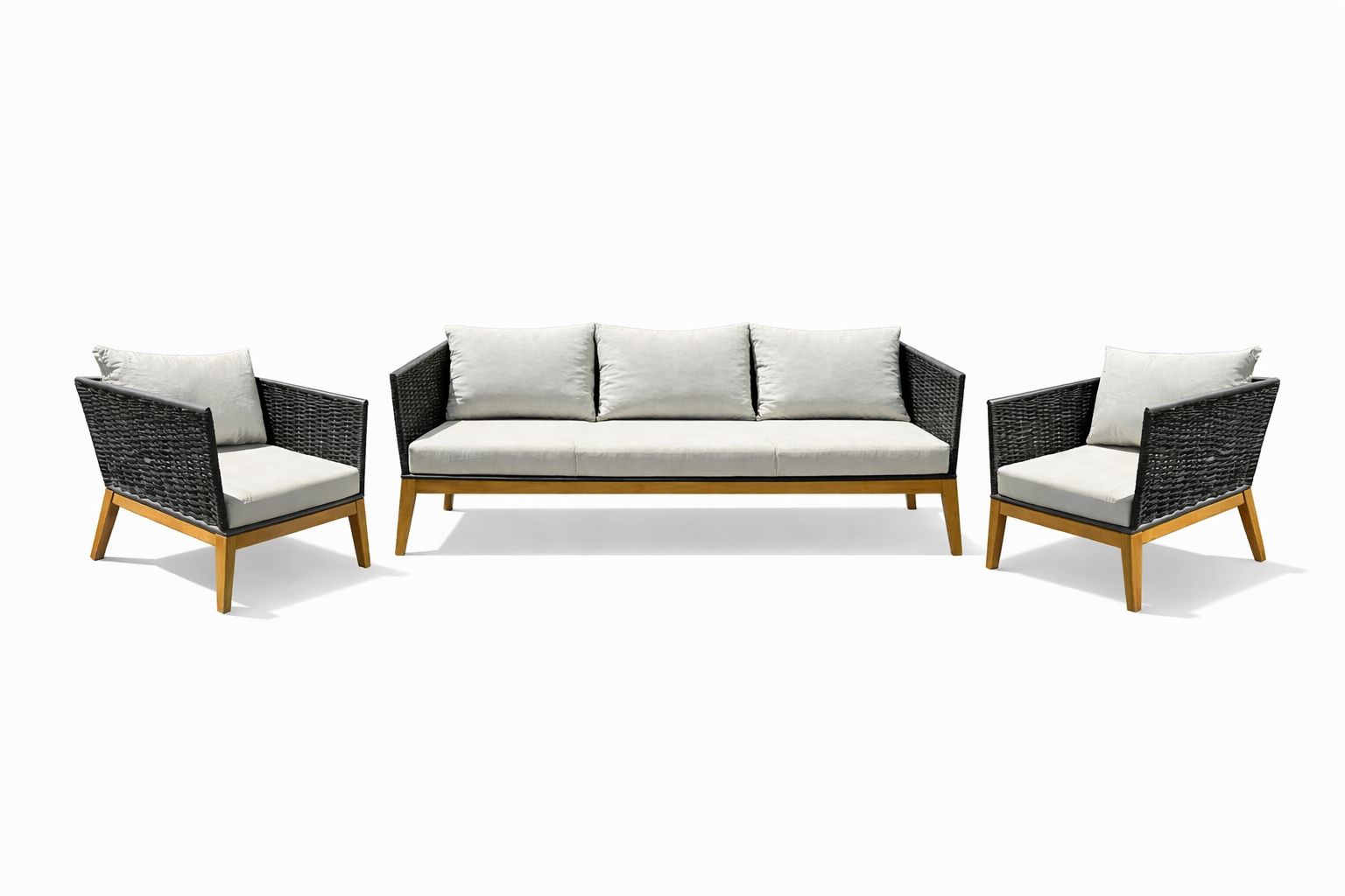 Conjunto Albinia Sofá 3 lugares Corda Náutica pés de Madeira Maciça