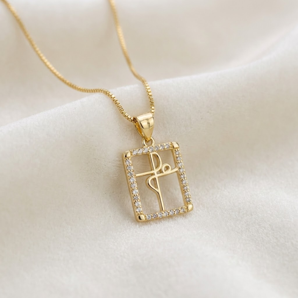 Colar "FÉ" com Zircônias + BRINDE CAIXINHA DE FLORES