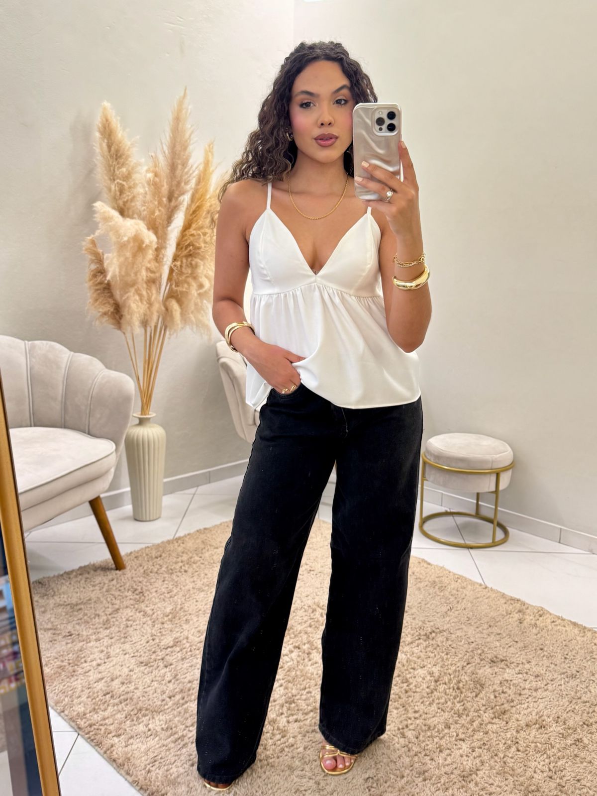 Calça Jeans Wide Leg - Preta