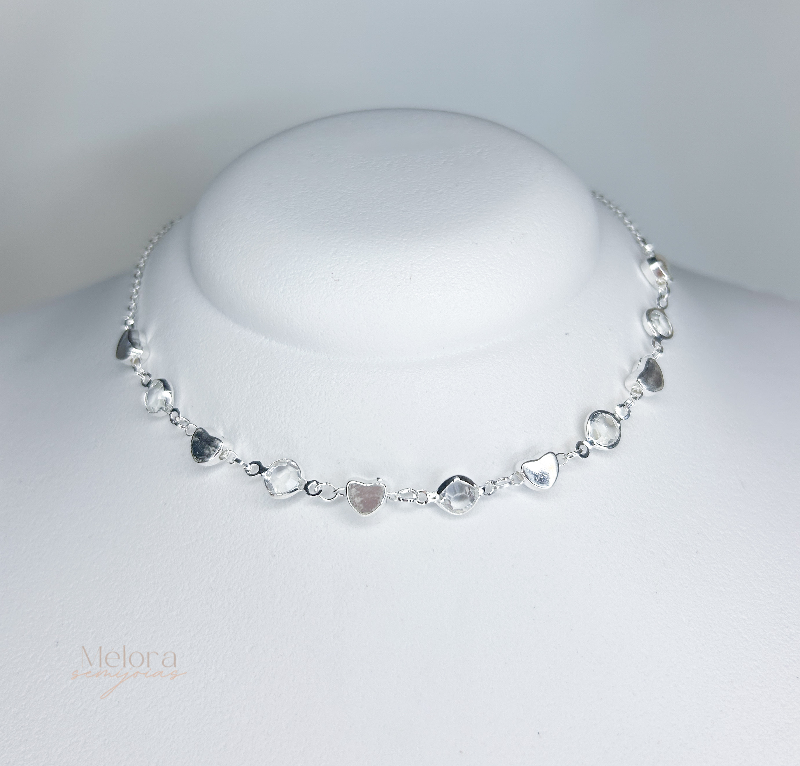 Choker Riviera de Cristais e Corações - Folheada a Prata 925