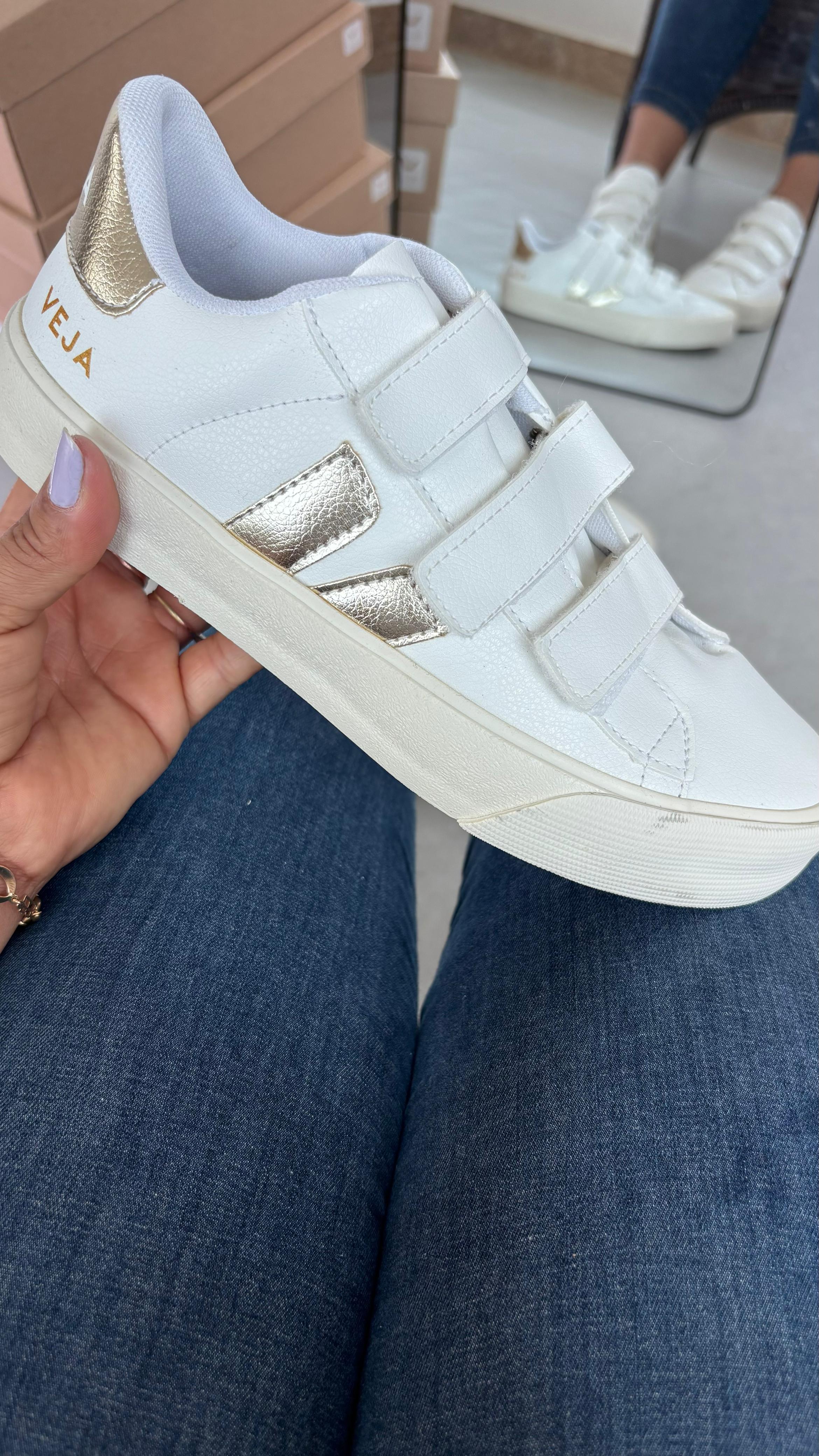 Tênis Vrt/Veja Branco/Dourado Velcro (Forma Pequena)