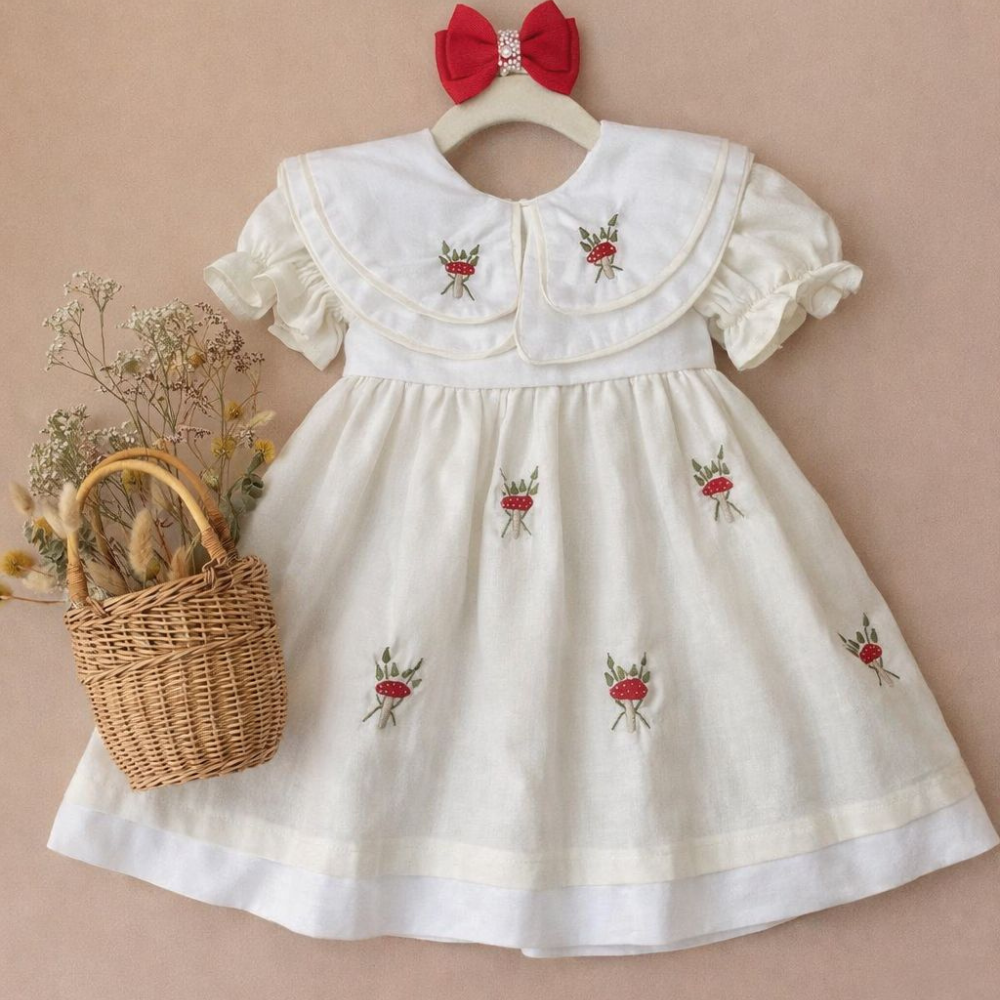 Vestido gola dupla cogumelos