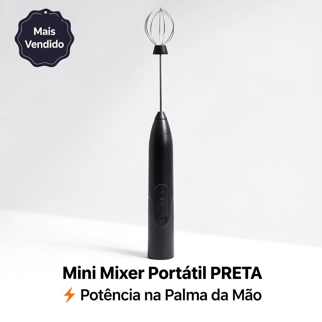 Mini Mixer Elétrico Portátil Premium Bivolt com Fuê em Inox Preto - AZD