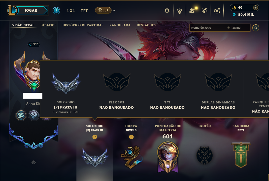 Prata 3 com TODOS os Champs e 183 Skins ( ADC / SUP / JG ) - ( Nivel 522 )