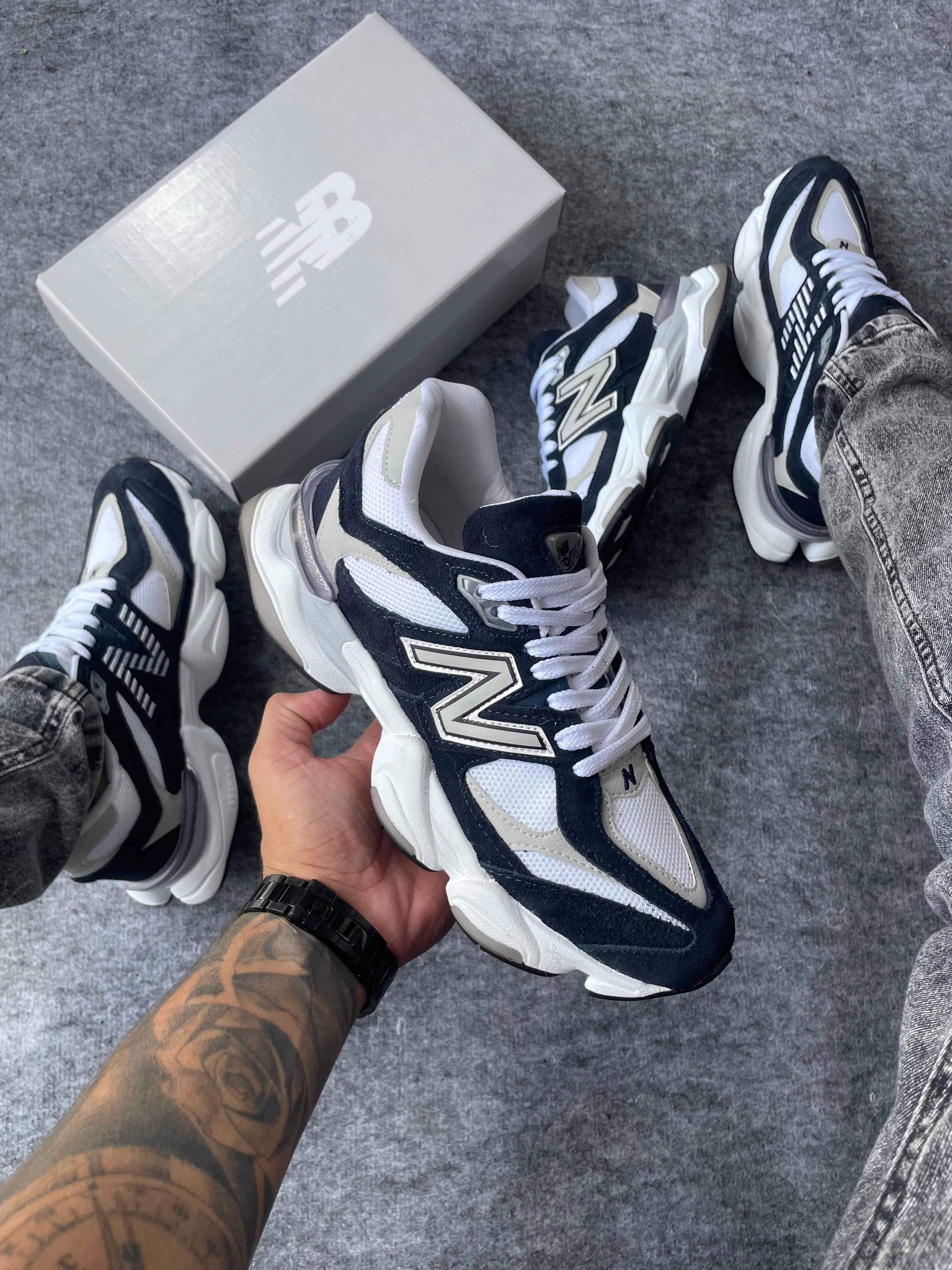 Tênis NB 9060 Couro Azul Marinho/Branco