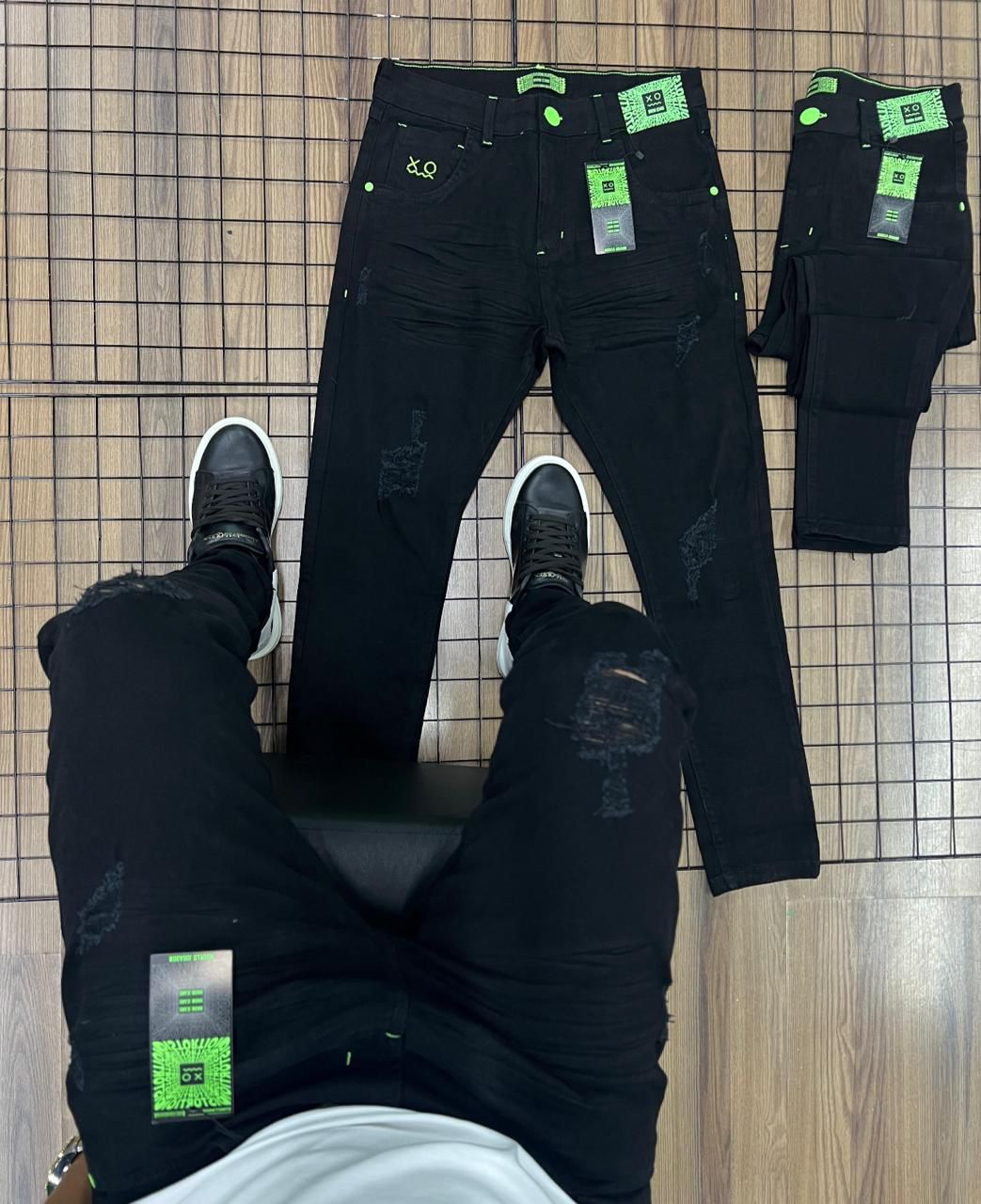 Calça Jogador Original Brow Jeans Preta Com Rasgos