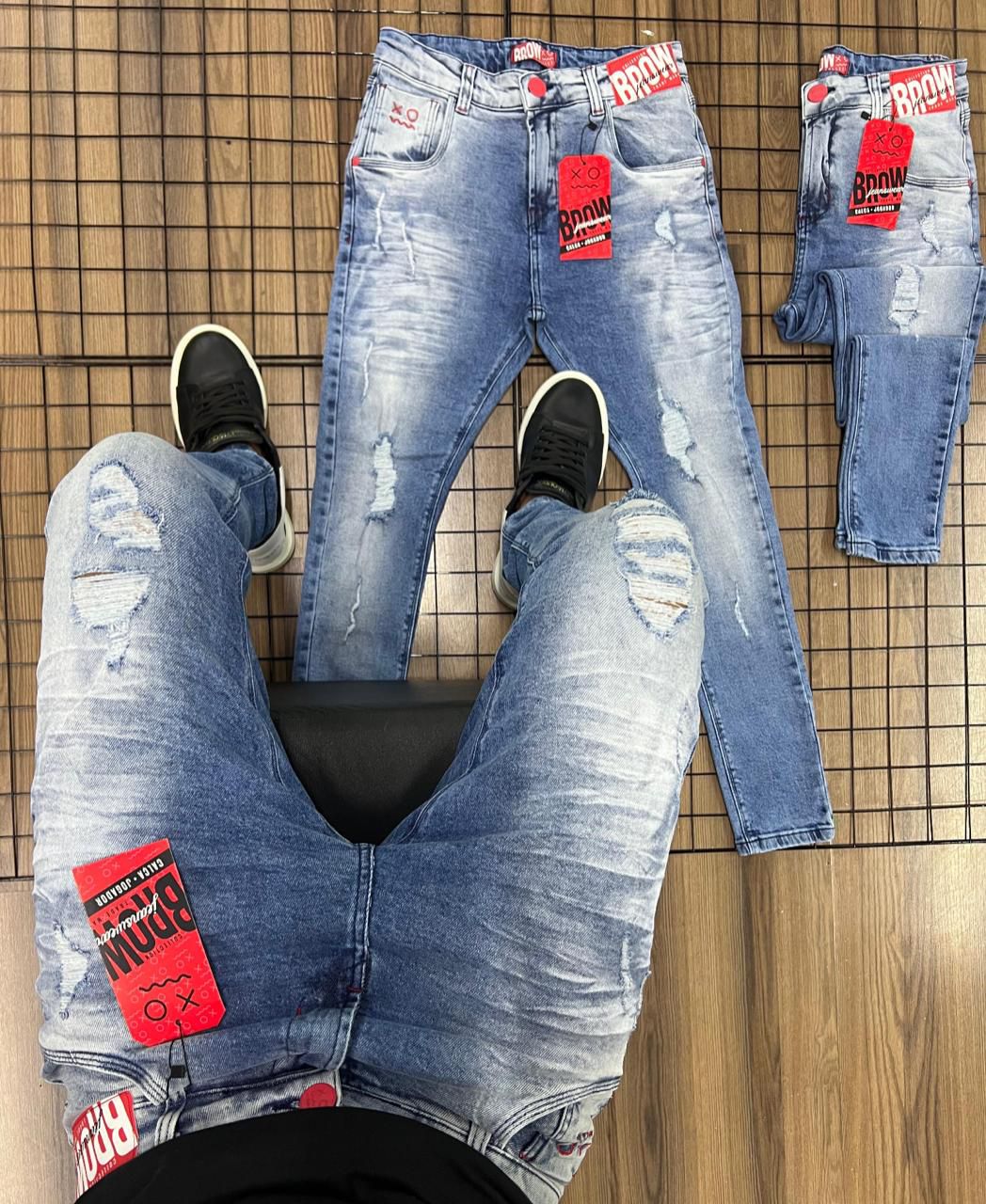 Calça Jogador Original Brow Jeans Azul Com Rasgos